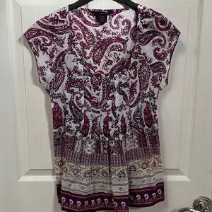 Calvin Klein Jeans Burgundy and Cream Paisley Blouse size S